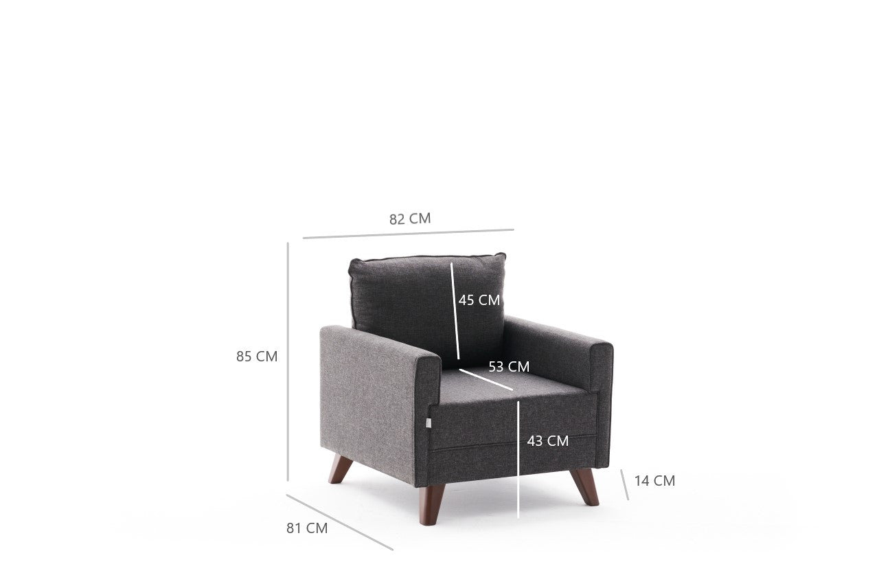 Sofá moderno de 1 lugar, antracite, 82 x 85 x 81 cm | Estrutura em madeira de abeto e MDF, 100% poliéster, tecido fácil de limpar | Design escandinavo elegante para residências e hotéis