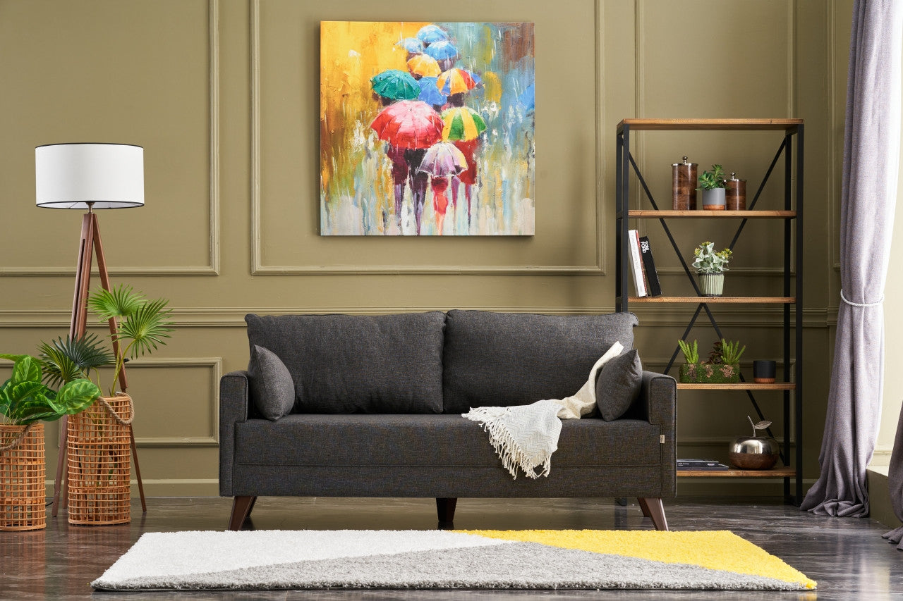 Sofá moderno de 2 lugares, antracite, 177 x 85 x 81 cm | Estrutura em madeira de abeto e MDF, 100% poliéster, tecido fácil de limpar | Design escandinavo elegante para residências e hotéis