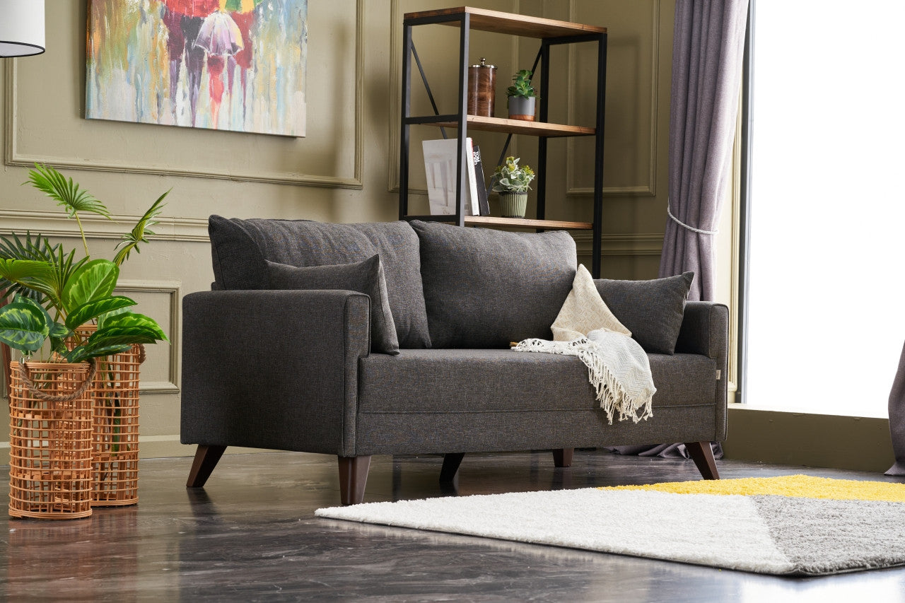 Sofá moderno de 2 lugares, antracite, 177 x 85 x 81 cm | Estrutura em madeira de abeto e MDF, 100% poliéster, tecido fácil de limpar | Design escandinavo elegante para residências e hotéis
