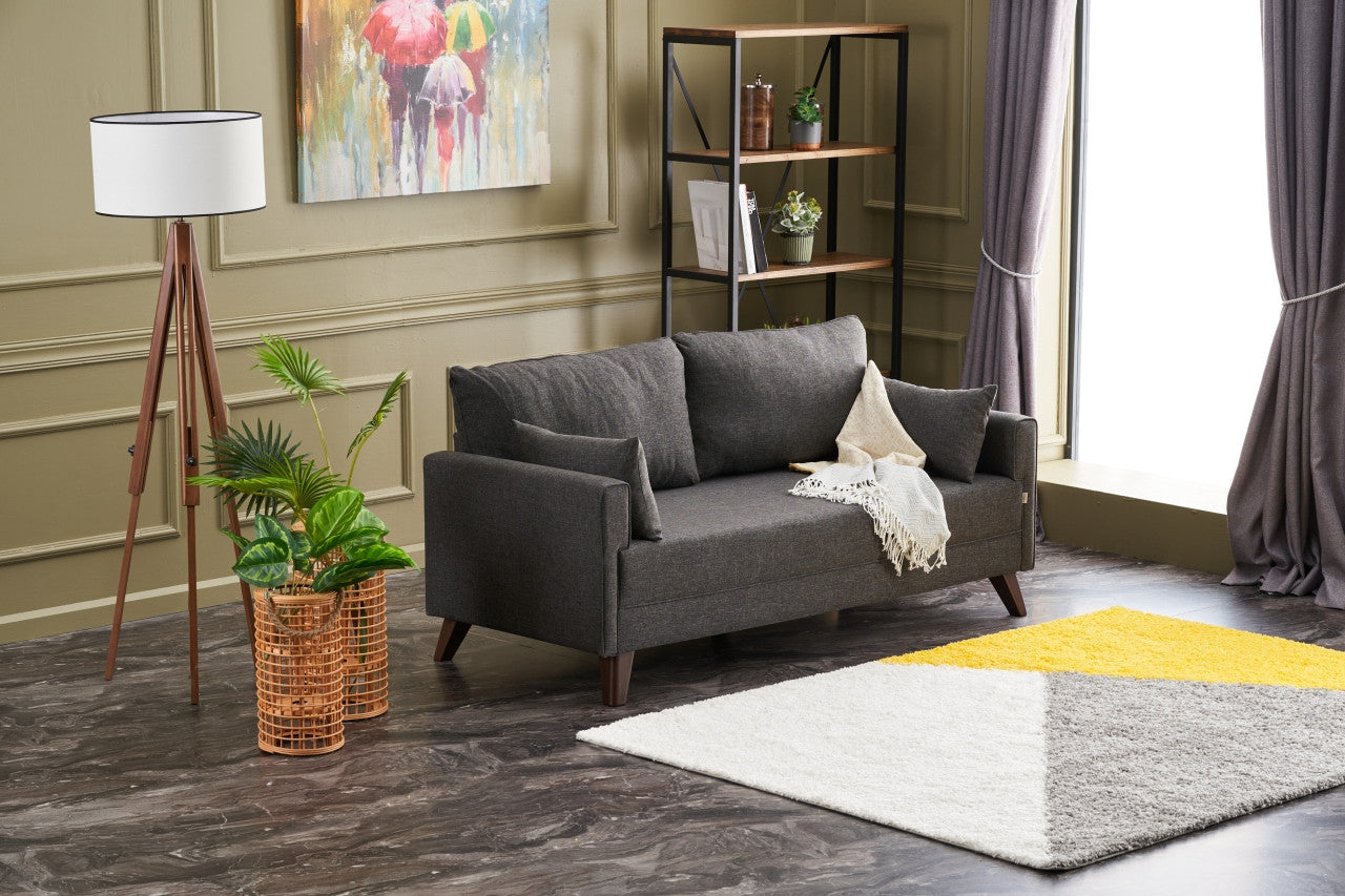 Sofá moderno de 2 lugares, antracite, 177 x 85 x 81 cm | Estrutura em madeira de abeto e MDF, 100% poliéster, tecido fácil de limpar | Design escandinavo elegante para residências e hotéis