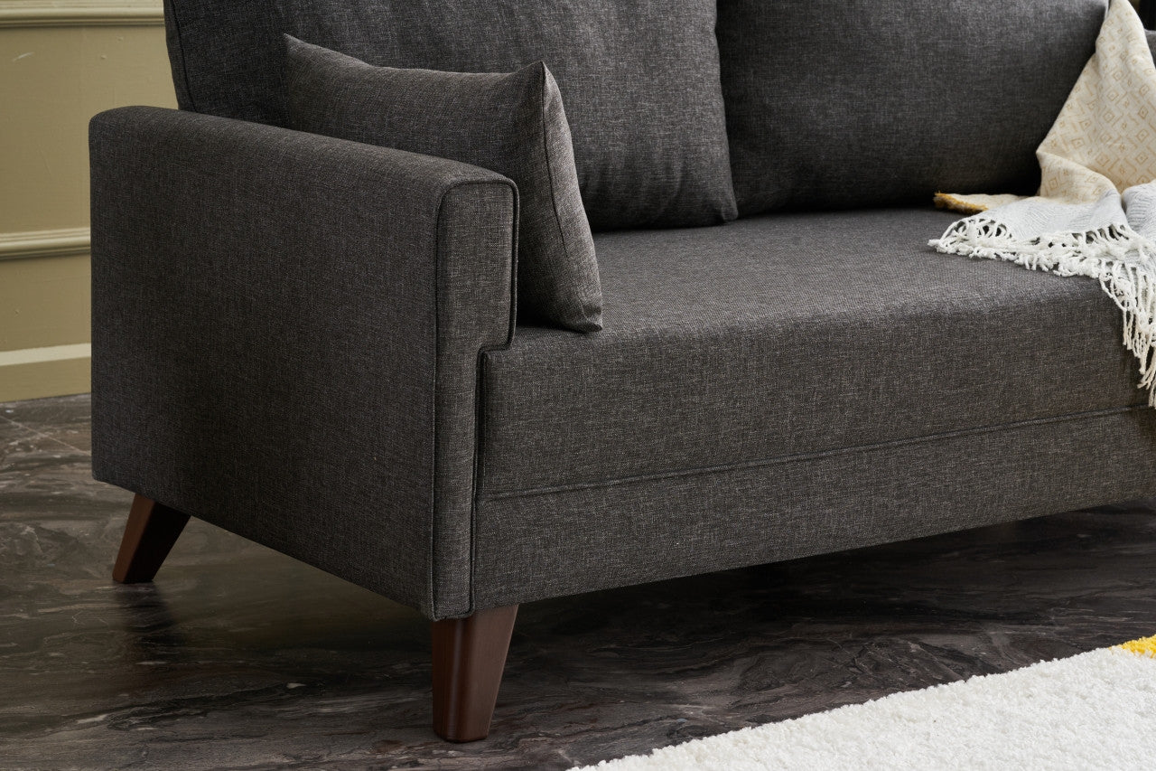 Sofá moderno de 2 lugares, antracite, 177 x 85 x 81 cm | Estrutura em madeira de abeto e MDF, 100% poliéster, tecido fácil de limpar | Design escandinavo elegante para residências e hotéis