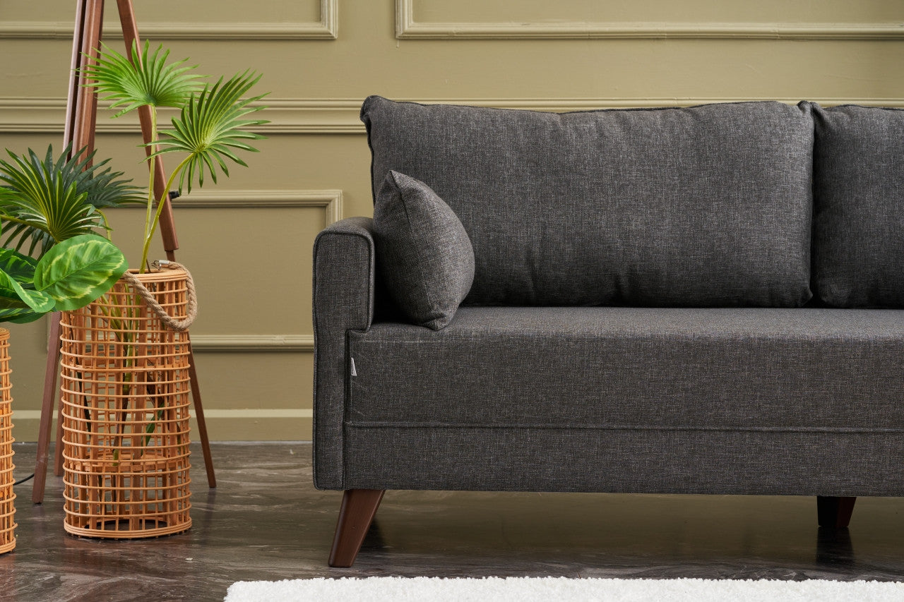 Sofá moderno de 2 lugares, antracite, 177 x 85 x 81 cm | Estrutura em madeira de abeto e MDF, 100% poliéster, tecido fácil de limpar | Design escandinavo elegante para residências e hotéis