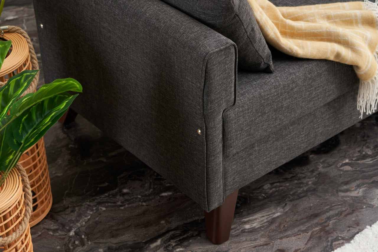 Sofá moderno de 2 lugares, antracite, 177 x 85 x 81 cm | Estrutura em madeira de abeto e MDF, 100% poliéster, tecido fácil de limpar | Design escandinavo elegante para residências e hotéis