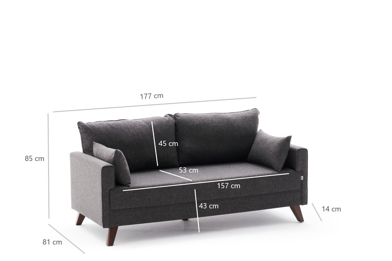 Sofá moderno de 2 lugares, antracite, 177 x 85 x 81 cm | Estrutura em madeira de abeto e MDF, 100% poliéster, tecido fácil de limpar | Design escandinavo elegante para residências e hotéis