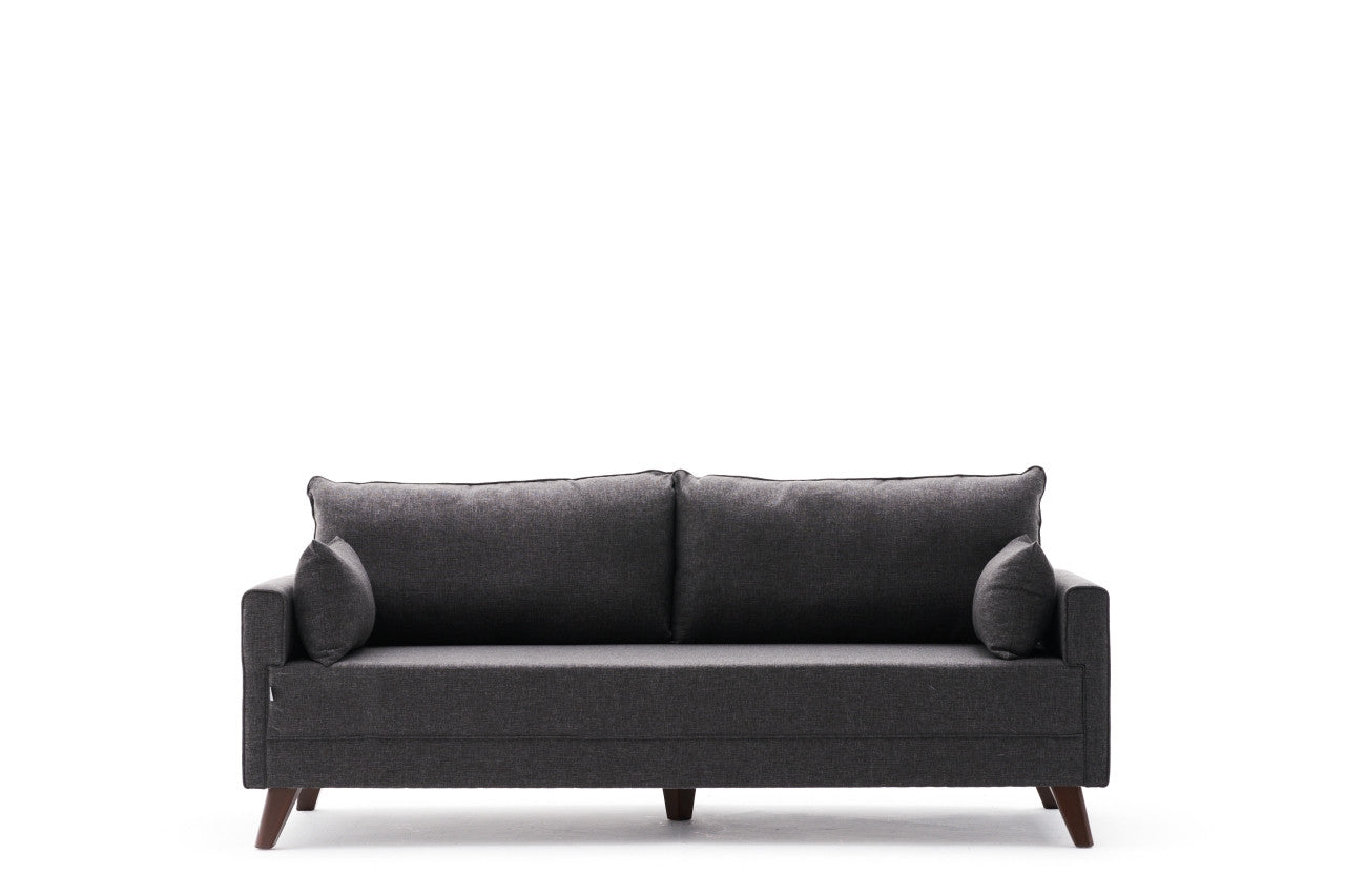 Sofá moderno de 3 lugares, antracite, 208 x 85 x 81 cm | Estrutura em madeira de abeto e MDF, 100% poliéster, tecido fácil de limpar | Design escandinavo elegante para residências e hotéis