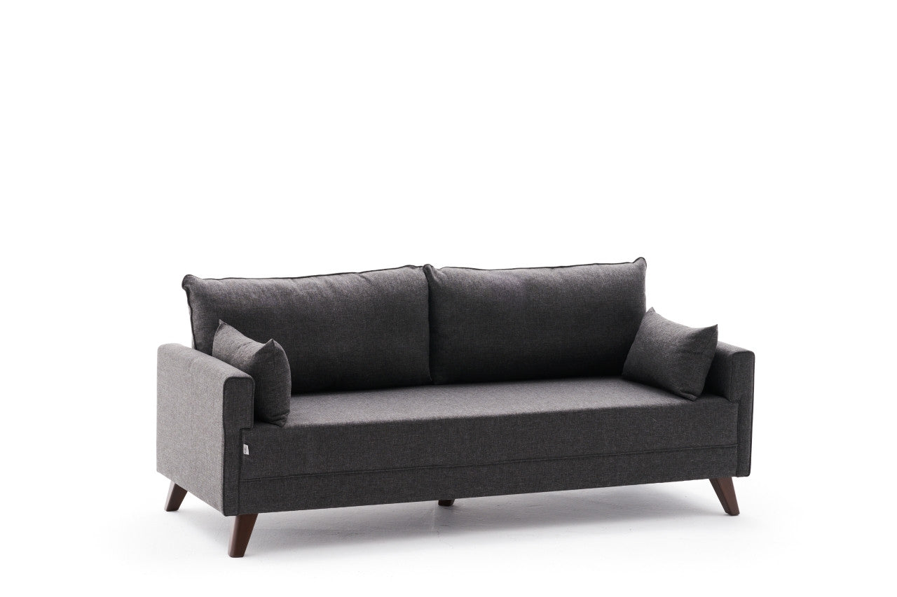 Sofá moderno de 3 lugares, antracite, 208 x 85 x 81 cm | Estrutura em madeira de abeto e MDF, 100% poliéster, tecido fácil de limpar | Design escandinavo elegante para residências e hotéis
