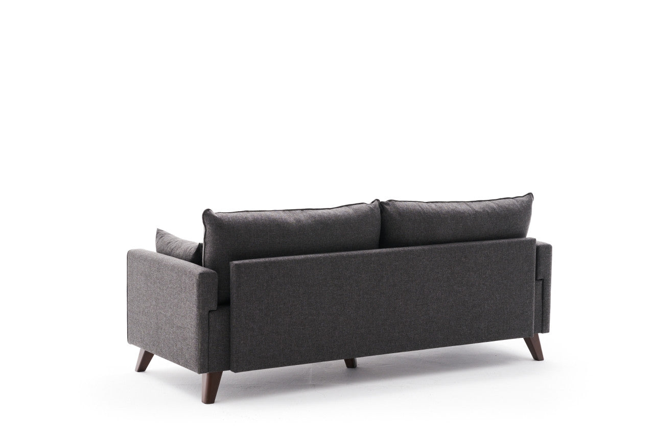 Sofá moderno de 3 lugares, antracite, 208 x 85 x 81 cm | Estrutura em madeira de abeto e MDF, 100% poliéster, tecido fácil de limpar | Design escandinavo elegante para residências e hotéis