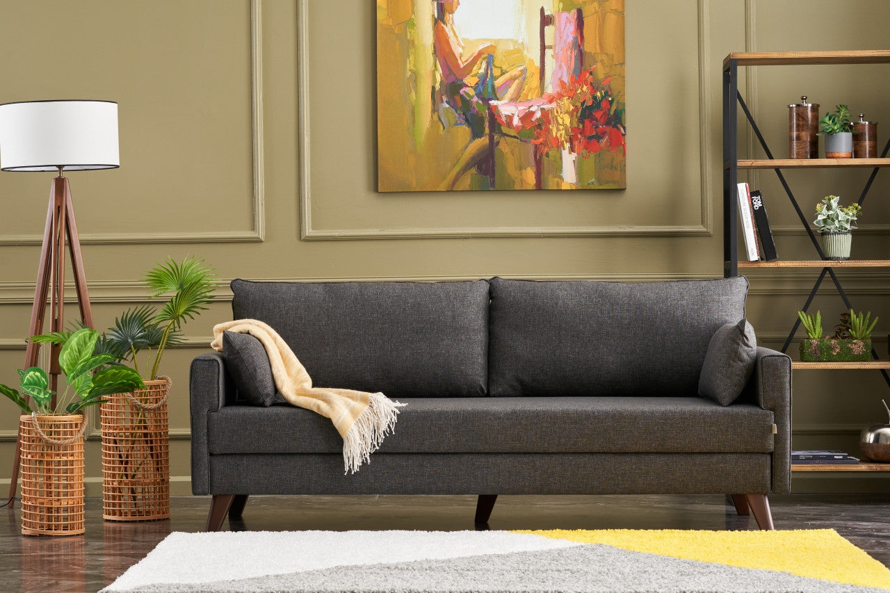 Sofá-cama moderno de 3 lugares, antracite, 208 x 85 x 81 cm | Estrutura em madeira de abeto e MDF, 100% poliéster, fácil de limpar | Perfeito para salas de estar e quartos de hóspedes elegantes