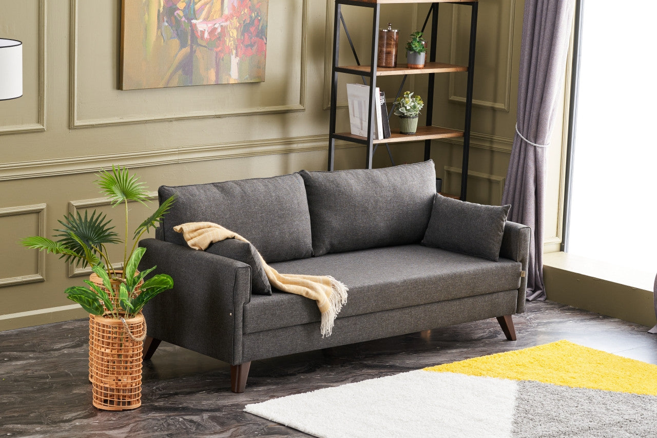 Sofá-cama moderno de 3 lugares, antracite, 208 x 85 x 81 cm | Estrutura em madeira de abeto e MDF, 100% poliéster, fácil de limpar | Perfeito para salas de estar e quartos de hóspedes elegantes