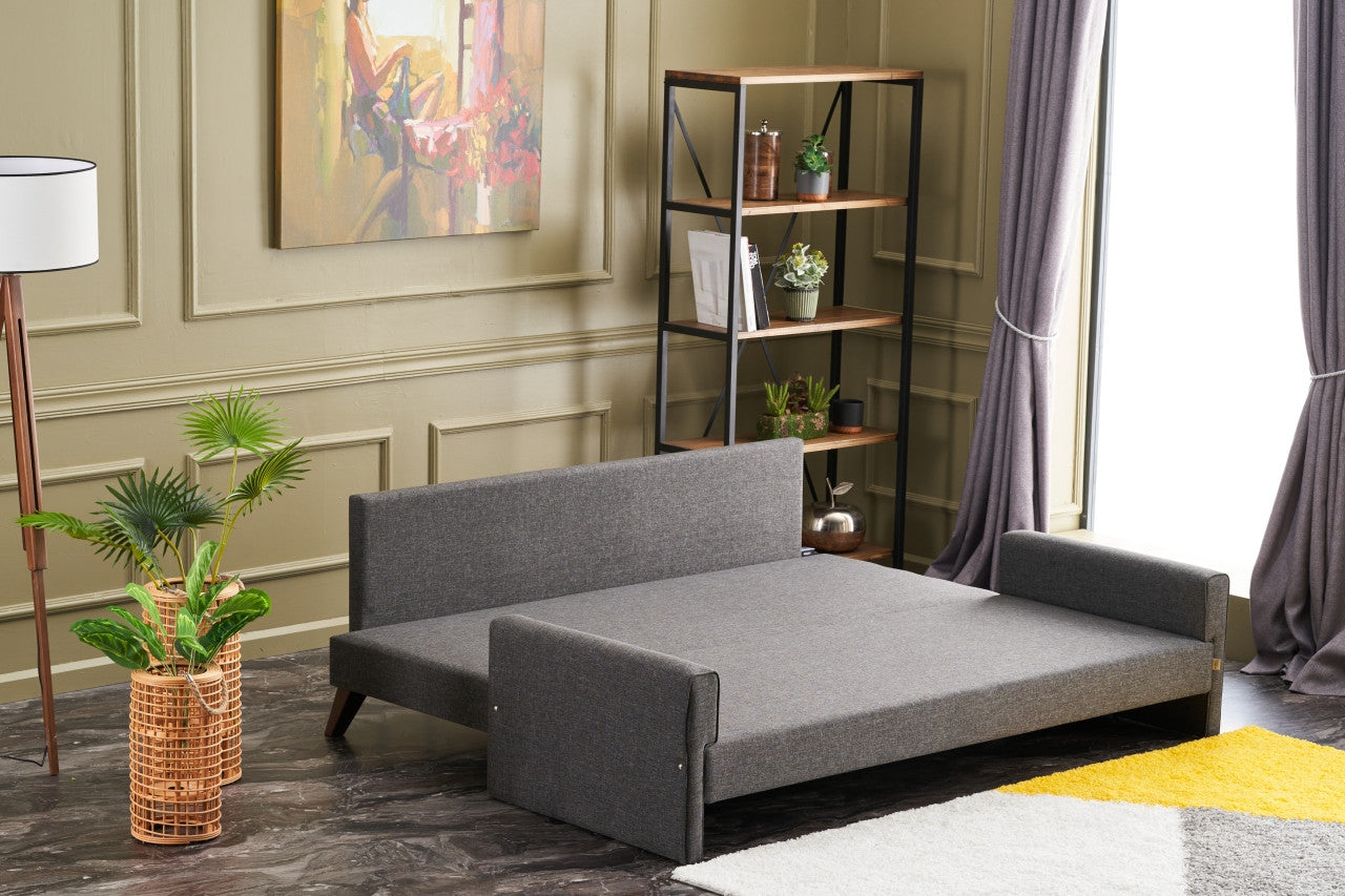 Sofá-cama moderno de 3 lugares, antracite, 208 x 85 x 81 cm | Estrutura em madeira de abeto e MDF, 100% poliéster, fácil de limpar | Perfeito para salas de estar e quartos de hóspedes elegantes