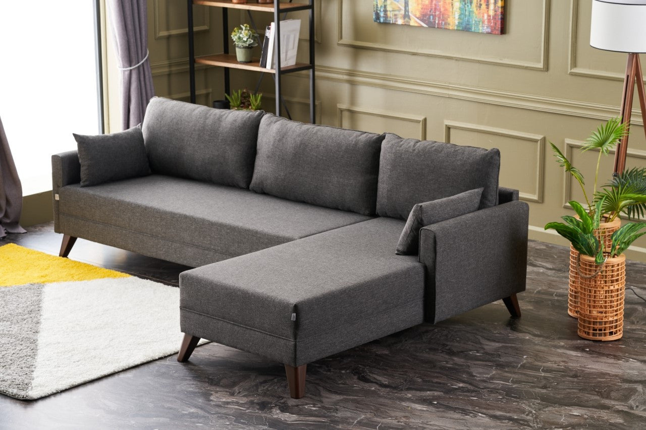 Sofá de canto moderno, antracite, 275 cm | Estrutura em madeira de abeto e MDF, 100% poliéster, fácil de limpar | Design escandinavo elegante para o conforto da sala de estar