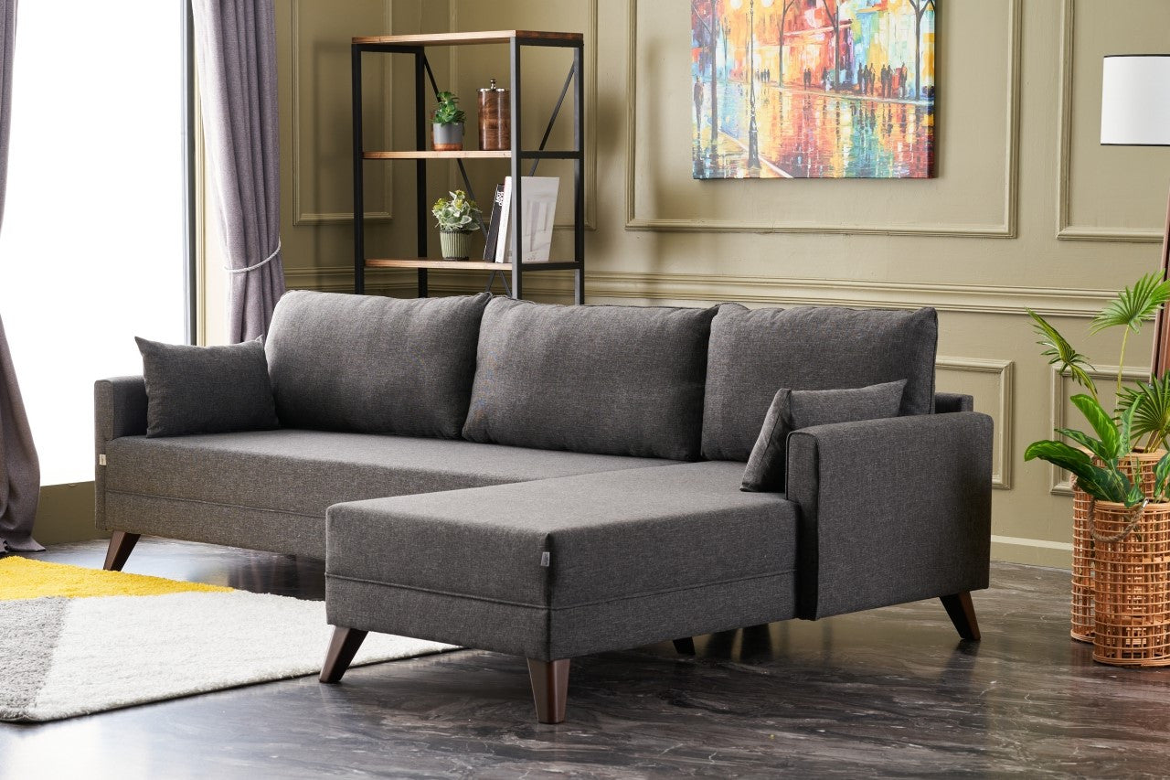 Sofá de canto moderno, antracite, 275 cm | Estrutura em madeira de abeto e MDF, 100% poliéster, fácil de limpar | Design escandinavo elegante para o conforto da sala de estar