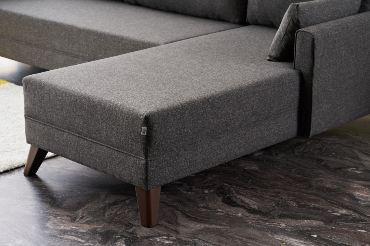 Sofá de canto moderno, antracite, 275 cm | Estrutura em madeira de abeto e MDF, 100% poliéster, fácil de limpar | Design escandinavo elegante para o conforto da sala de estar
