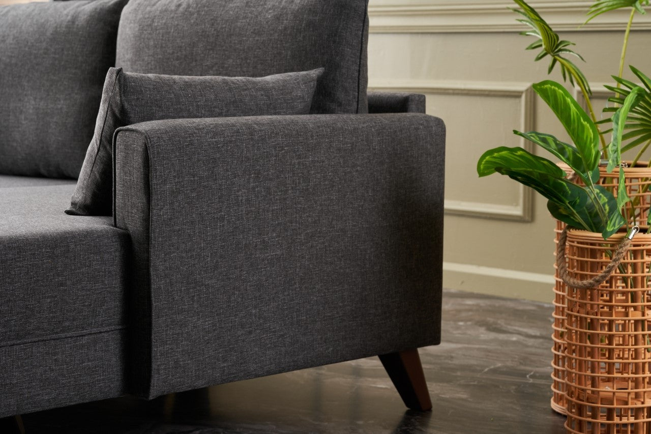 Sofá de canto moderno, antracite, 275 cm | Estrutura em madeira de abeto e MDF, 100% poliéster, fácil de limpar | Design escandinavo elegante para o conforto da sala de estar