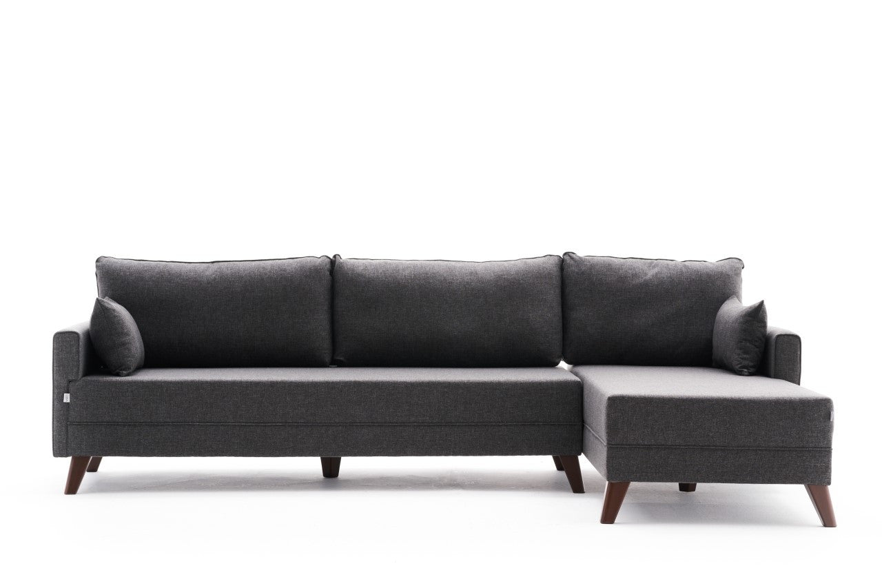 Sofá de canto moderno, antracite, 275 cm | Estrutura em madeira de abeto e MDF, 100% poliéster, fácil de limpar | Design escandinavo elegante para o conforto da sala de estar