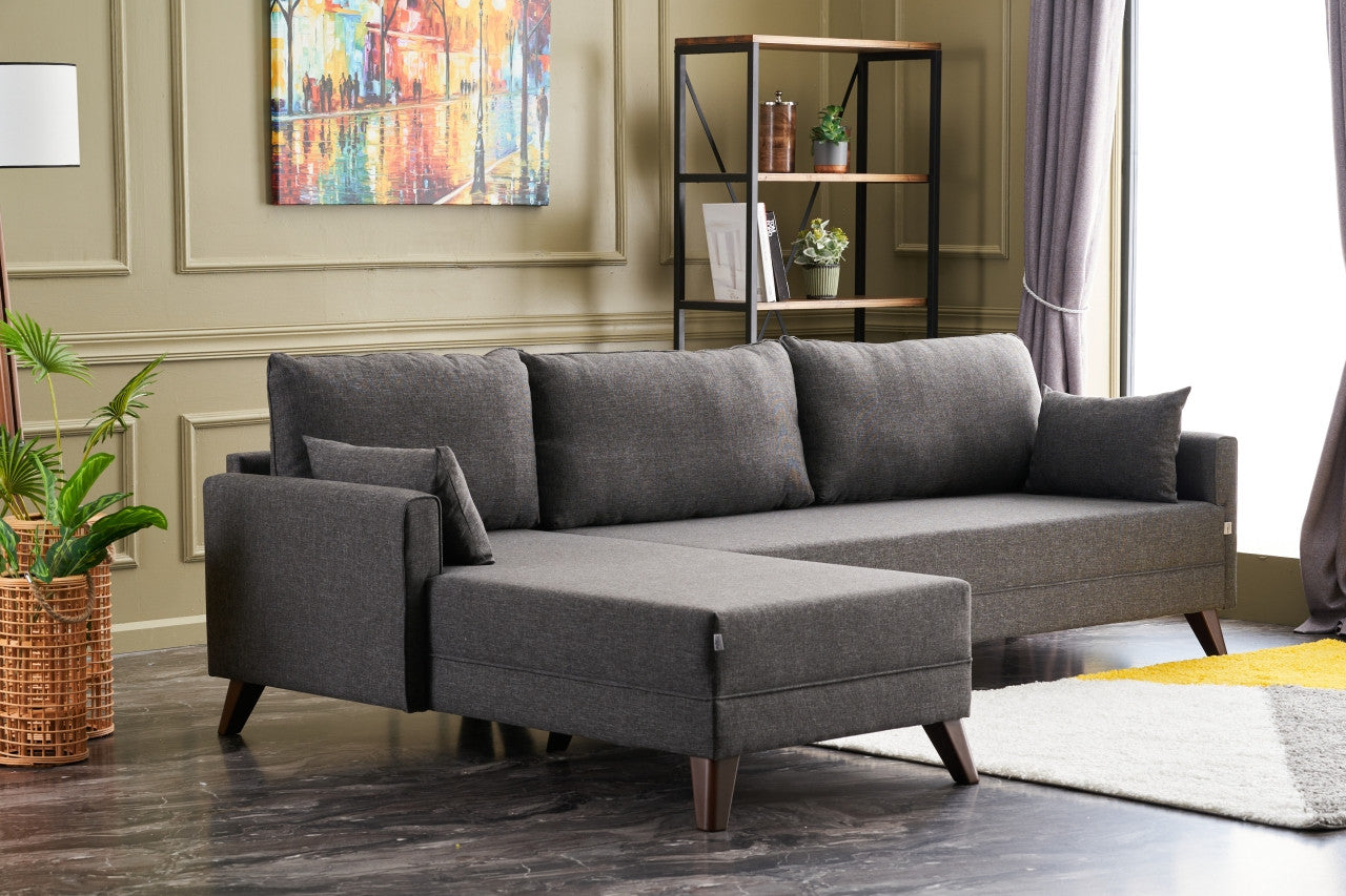 Sofá de canto moderno, antracite, 275 cm | Estrutura em madeira de abeto e MDF, 100% poliéster, fácil de limpar | Design escandinavo elegante para o conforto da sala de estar