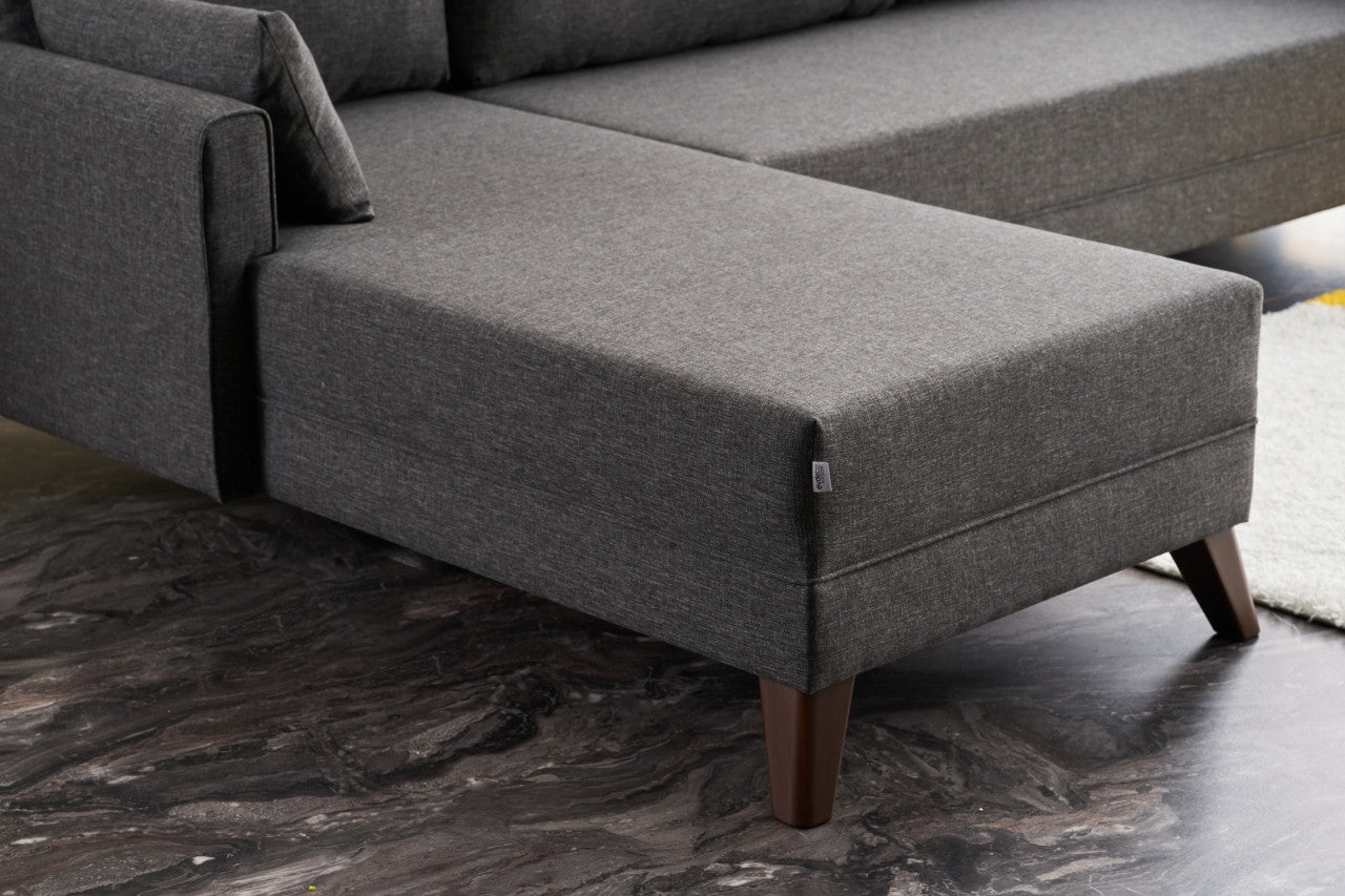 Sofá de canto moderno, antracite, 275 cm | Estrutura em madeira de abeto e MDF, 100% poliéster, fácil de limpar | Design escandinavo elegante para o conforto da sala de estar
