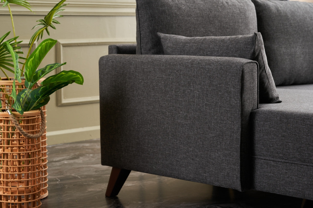 Sofá de canto moderno, antracite, 275 cm | Estrutura em madeira de abeto e MDF, 100% poliéster, fácil de limpar | Design escandinavo elegante para o conforto da sala de estar