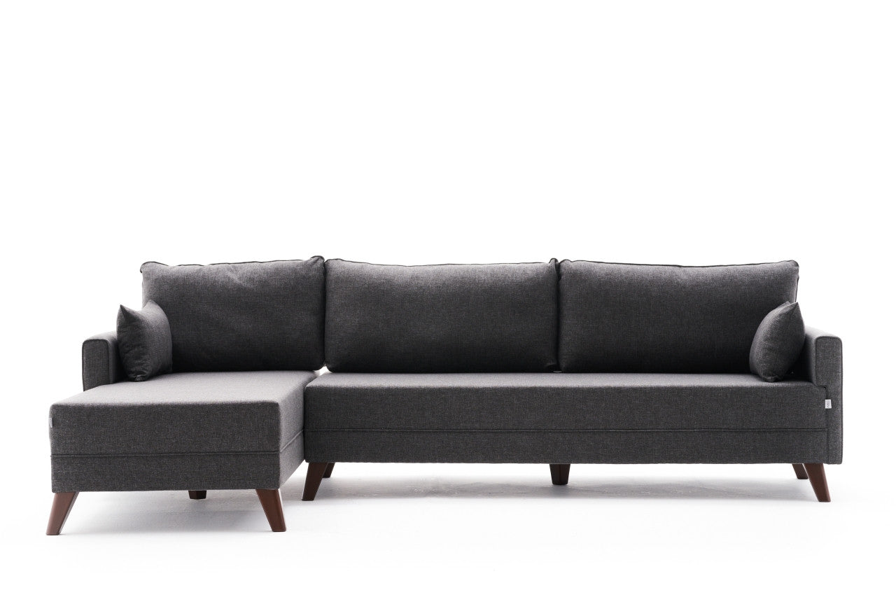Sofá de canto moderno, antracite, 275 cm | Estrutura em madeira de abeto e MDF, 100% poliéster, fácil de limpar | Design escandinavo elegante para o conforto da sala de estar