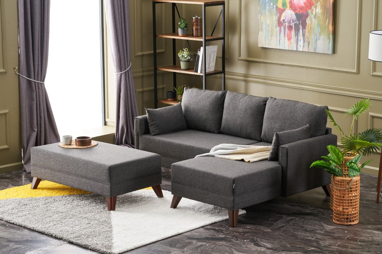 Sofá-cama de canto moderno, antracite, 205 cm | Estrutura em madeira de abeto e MDF, 100% poliéster, fácil de limpar | Tamanho da cama: 190 x 140 cm, design elegante e funcional
