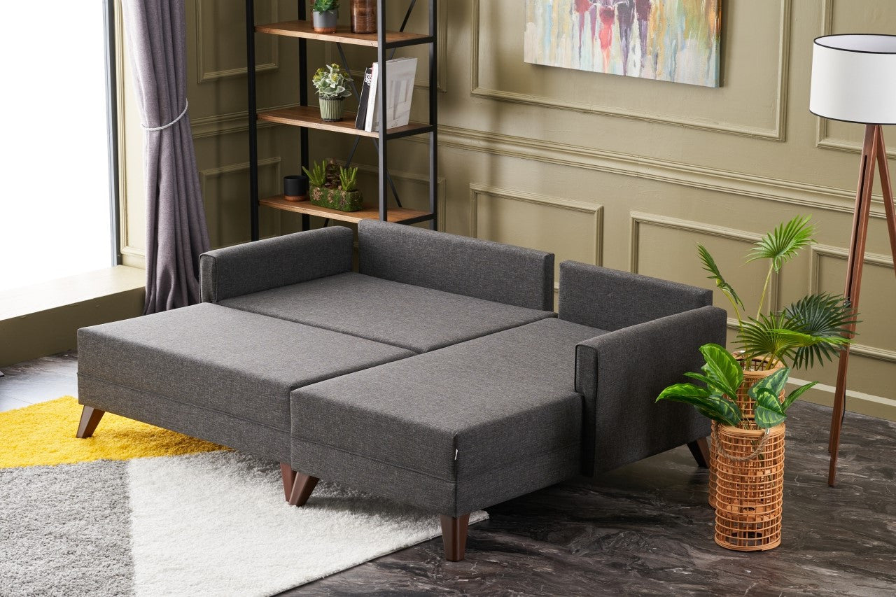 Sofá-cama de canto moderno, antracite, 205 cm | Estrutura em madeira de abeto e MDF, 100% poliéster, fácil de limpar | Tamanho da cama: 190 x 140 cm, design elegante e funcional