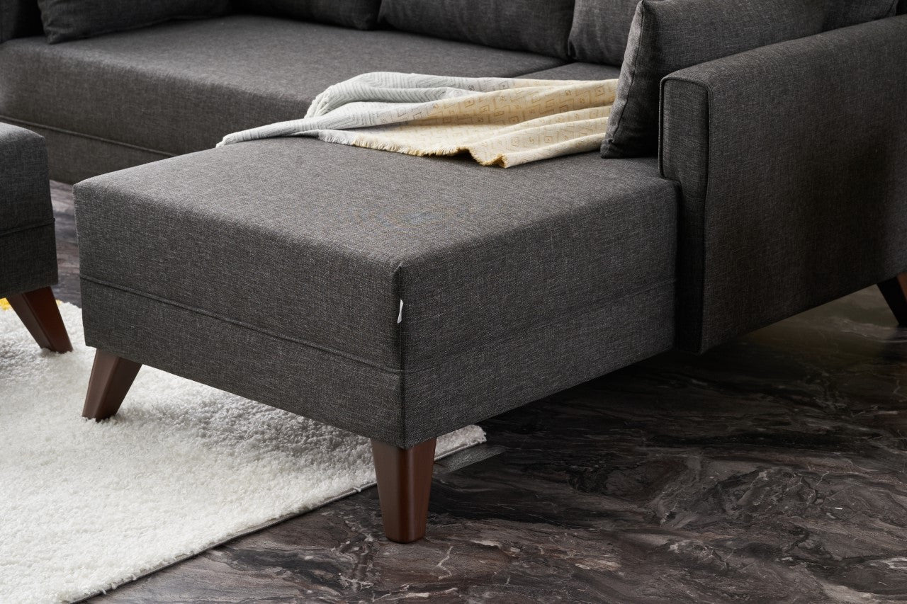 Sofá-cama de canto moderno, antracite, 205 cm | Estrutura em madeira de abeto e MDF, 100% poliéster, fácil de limpar | Tamanho da cama: 190 x 140 cm, design elegante e funcional