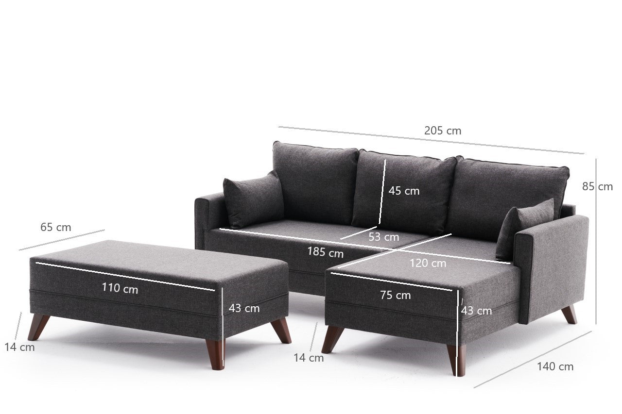 Sofá-cama de canto moderno, antracite, 205 cm | Estrutura em madeira de abeto e MDF, 100% poliéster, fácil de limpar | Tamanho da cama: 190 x 140 cm, design elegante e funcional