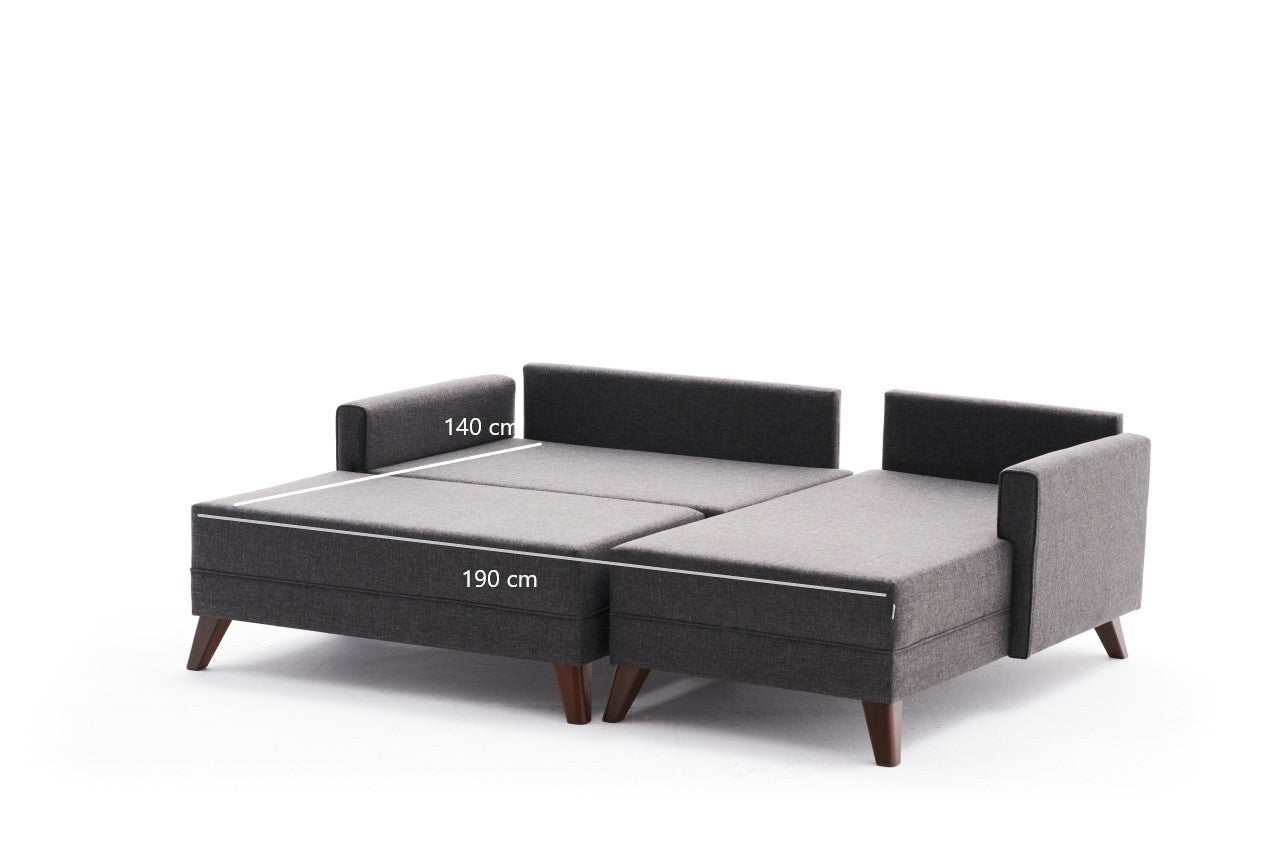 Sofá-cama de canto moderno, antracite, 205 cm | Estrutura em madeira de abeto e MDF, 100% poliéster, fácil de limpar | Tamanho da cama: 190 x 140 cm, design elegante e funcional