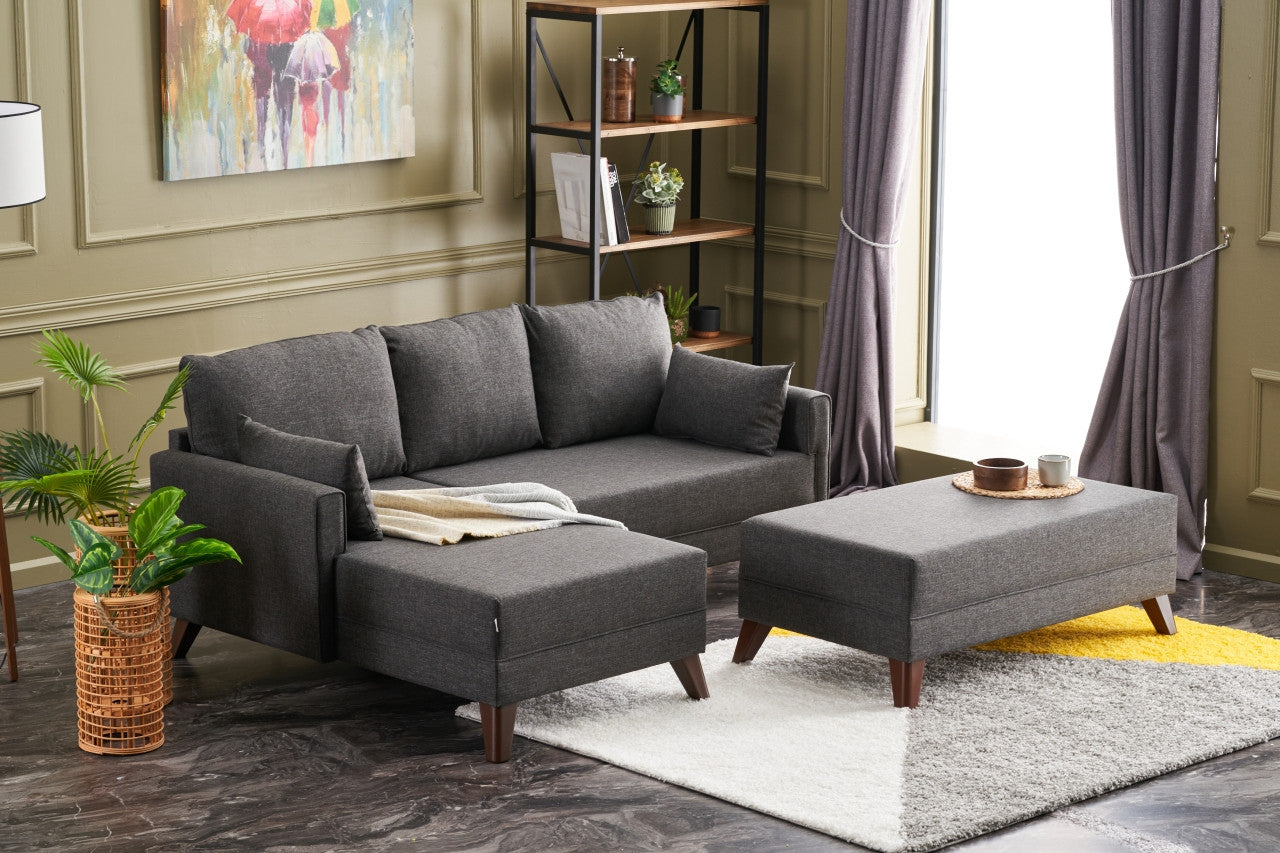 Sofá-cama de canto moderno, antracite, 205 cm | Estrutura em madeira de abeto e MDF, 100% poliéster, fácil de limpar | Tamanho da cama: 190 x 140 cm, design elegante e funcional