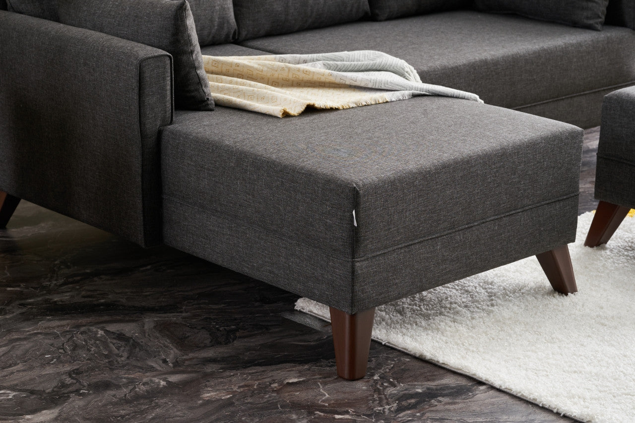 Sofá-cama de canto moderno, antracite, 205 cm | Estrutura em madeira de abeto e MDF, 100% poliéster, fácil de limpar | Tamanho da cama: 190 x 140 cm, design elegante e funcional