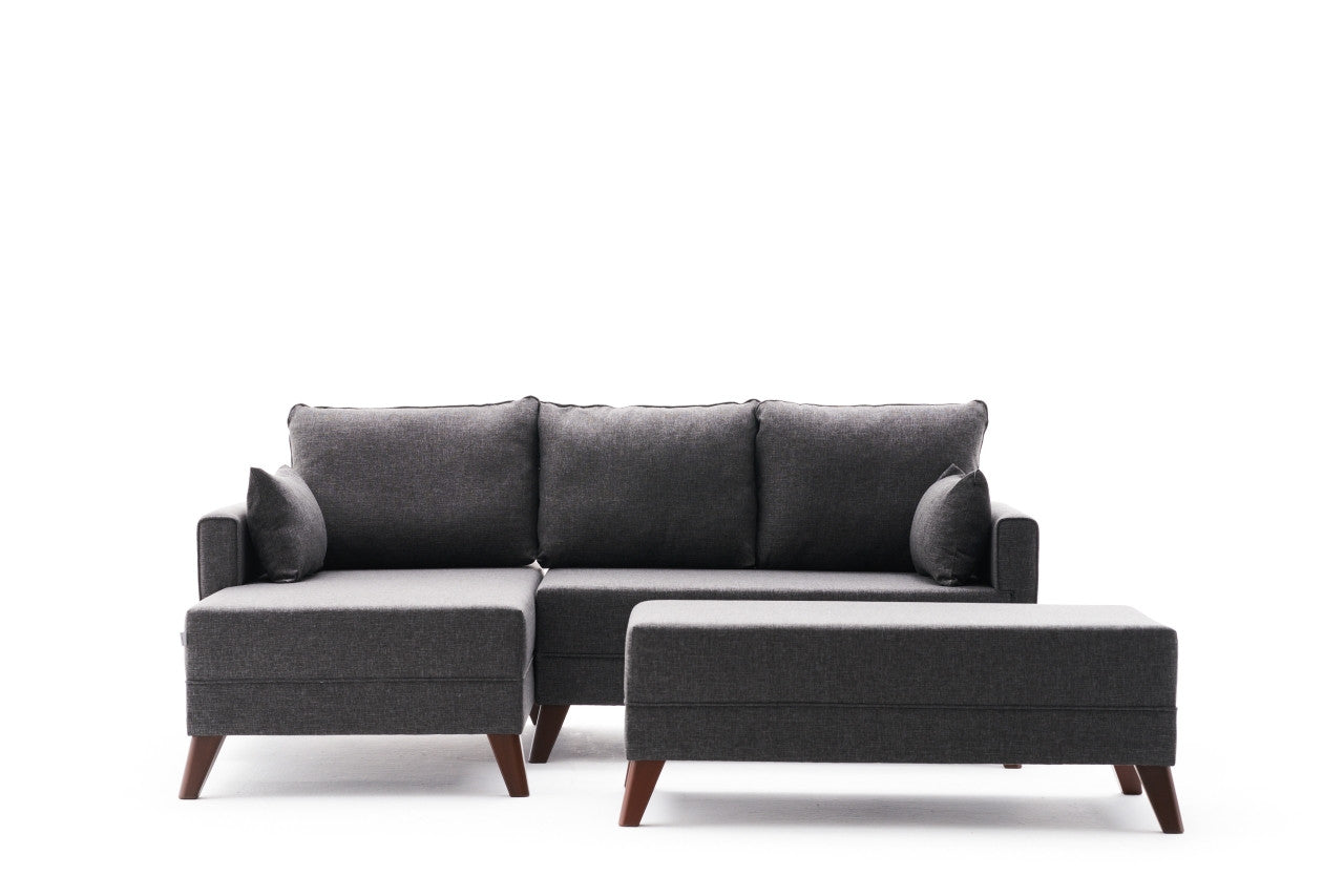 Sofá-cama de canto moderno, antracite, 205 cm | Estrutura em madeira de abeto e MDF, 100% poliéster, fácil de limpar | Tamanho da cama: 190 x 140 cm, design elegante e funcional