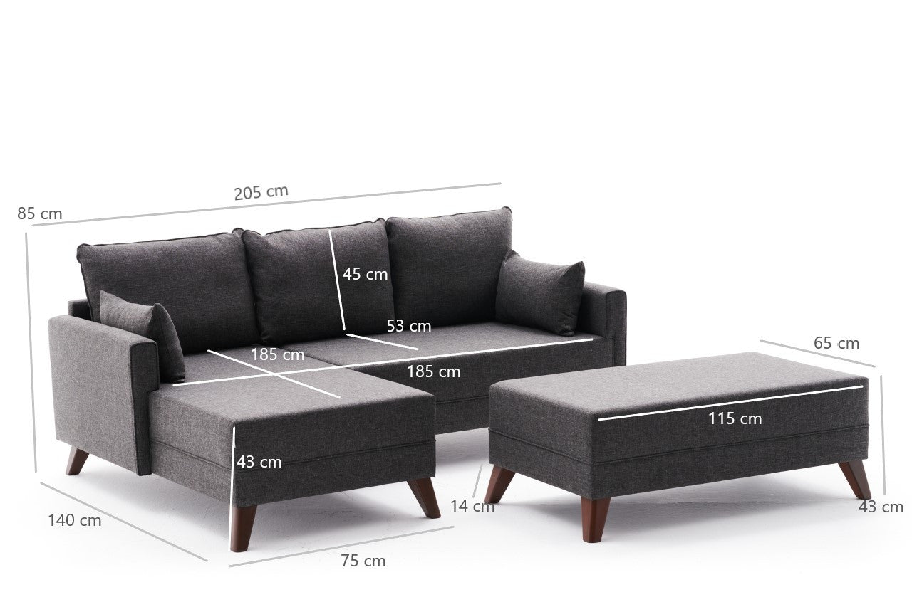 Sofá-cama de canto moderno, antracite, 205 cm | Estrutura em madeira de abeto e MDF, 100% poliéster, fácil de limpar | Tamanho da cama: 190 x 140 cm, design elegante e funcional