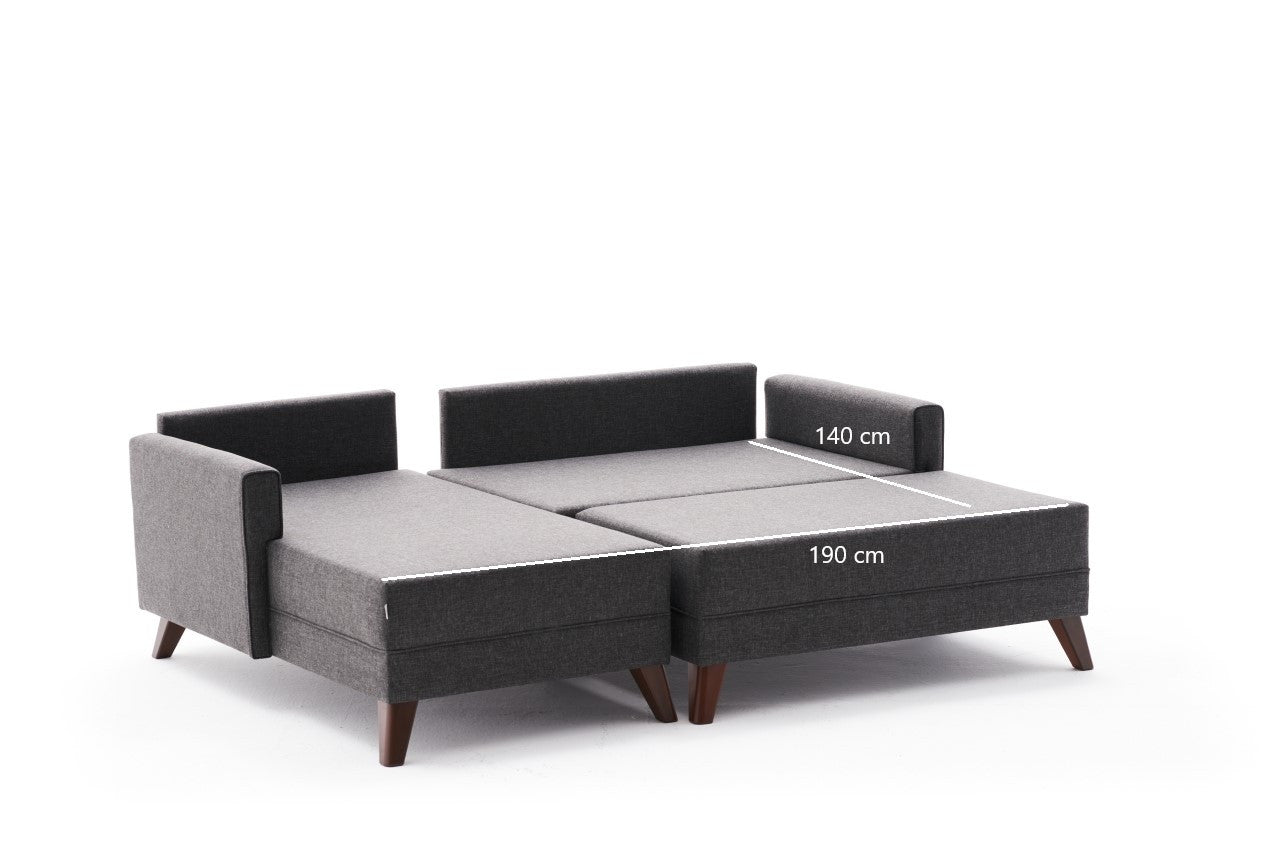 Sofá-cama de canto moderno, antracite, 205 cm | Estrutura em madeira de abeto e MDF, 100% poliéster, fácil de limpar | Tamanho da cama: 190 x 140 cm, design elegante e funcional