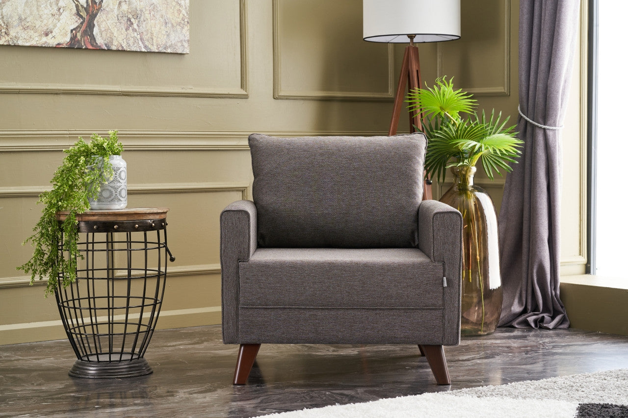 Sofá moderno de 1 lugar, marrom, 82 x 85 x 81 cm | Estrutura em madeira de abeto e MDF, 100% poliéster, tecido fácil de limpar | Elegante e confortável para casa e hotel