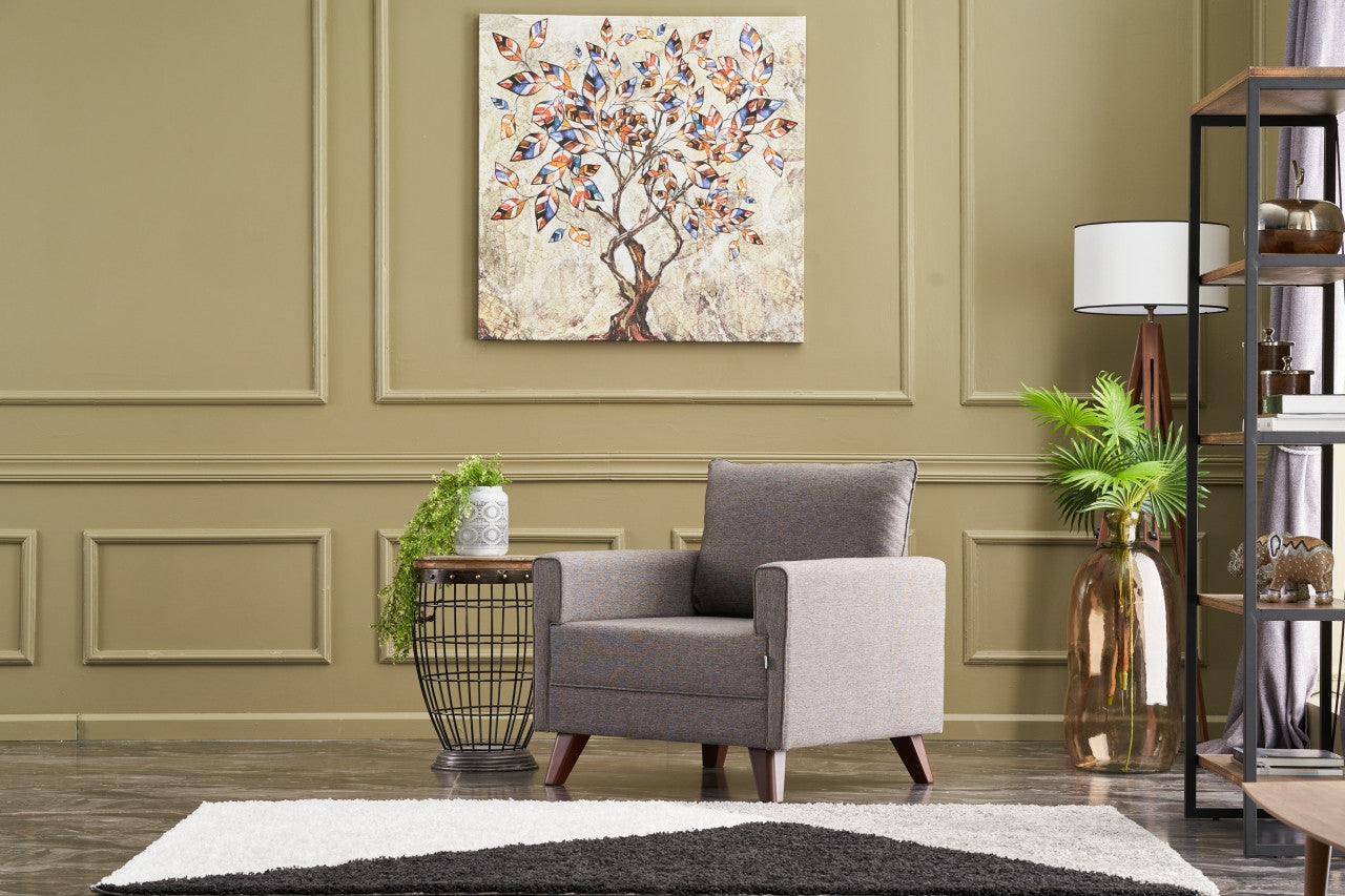 Sofá moderno de 1 lugar, marrom, 82 x 85 x 81 cm | Estrutura em madeira de abeto e MDF, 100% poliéster, tecido fácil de limpar | Elegante e confortável para casa e hotel