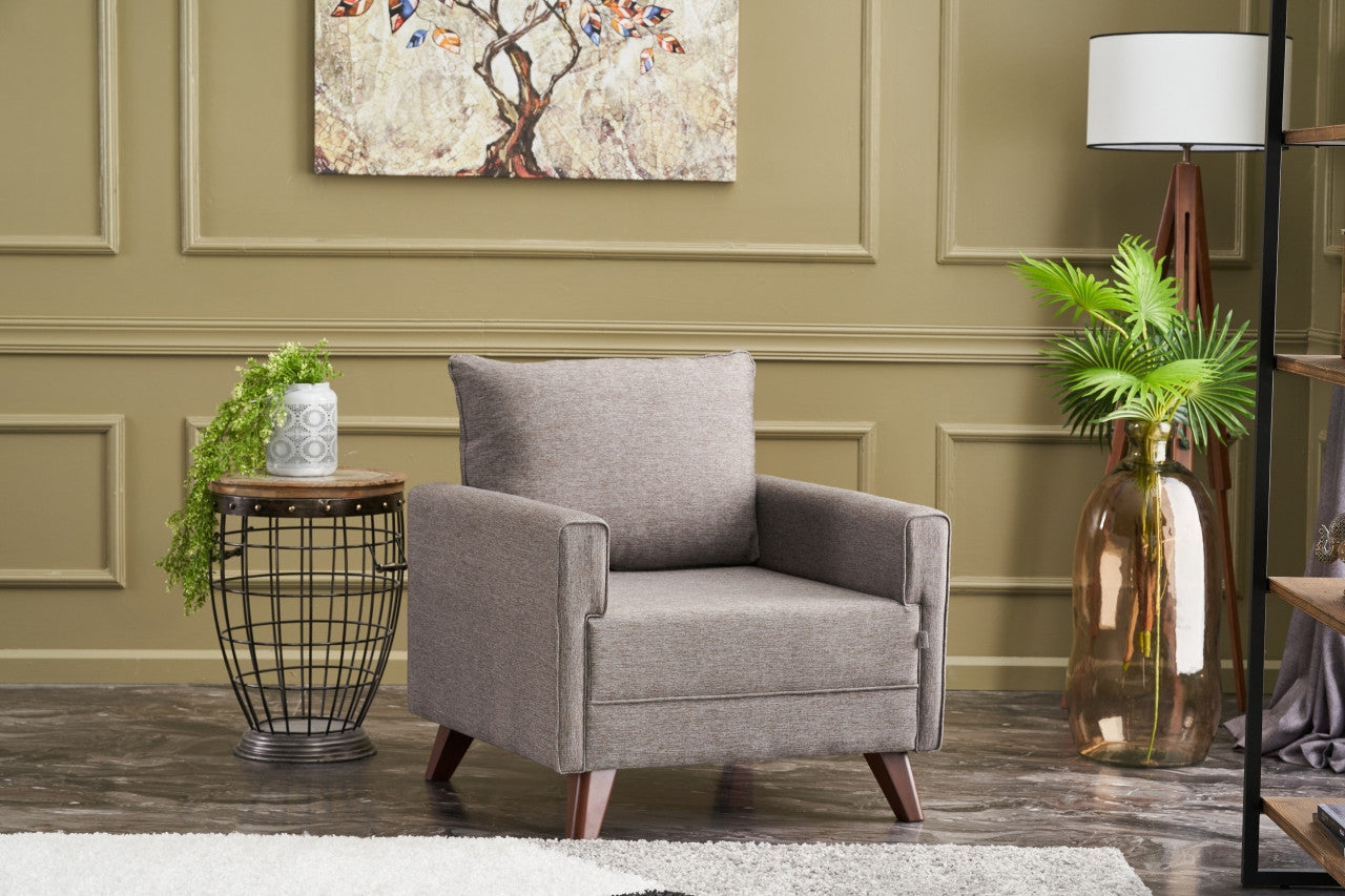 Sofá moderno de 1 lugar, marrom, 82 x 85 x 81 cm | Estrutura em madeira de abeto e MDF, 100% poliéster, tecido fácil de limpar | Elegante e confortável para casa e hotel