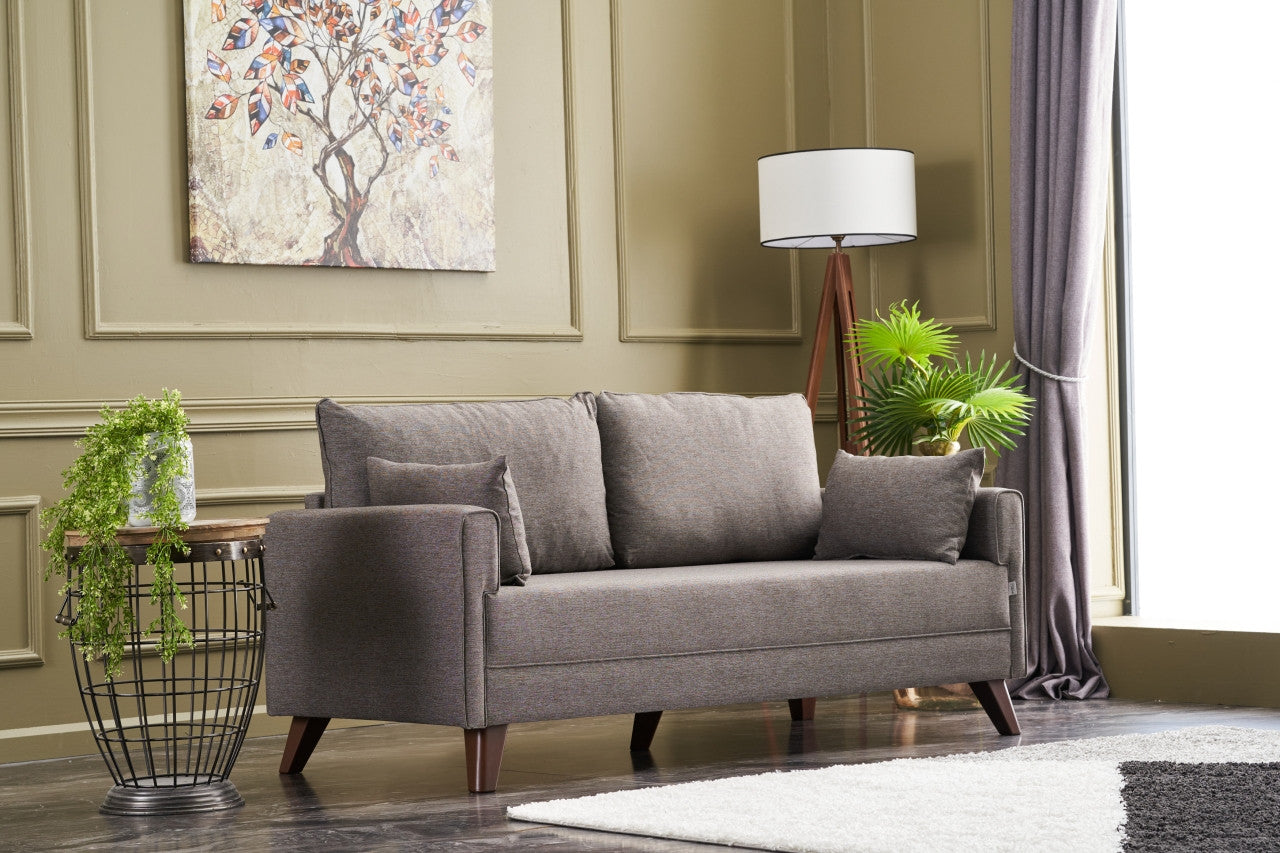 Sofá moderno de 2 lugares, marrom, 177 x 85 x 81 cm | Estrutura em madeira de abeto e MDF, 100% poliéster, tecido fácil de limpar | Elegante e confortável para casa e hotel