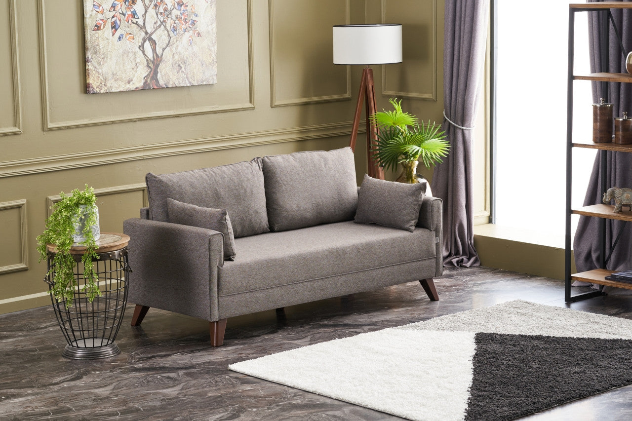Sofá moderno de 2 lugares, marrom, 177 x 85 x 81 cm | Estrutura em madeira de abeto e MDF, 100% poliéster, tecido fácil de limpar | Elegante e confortável para casa e hotel