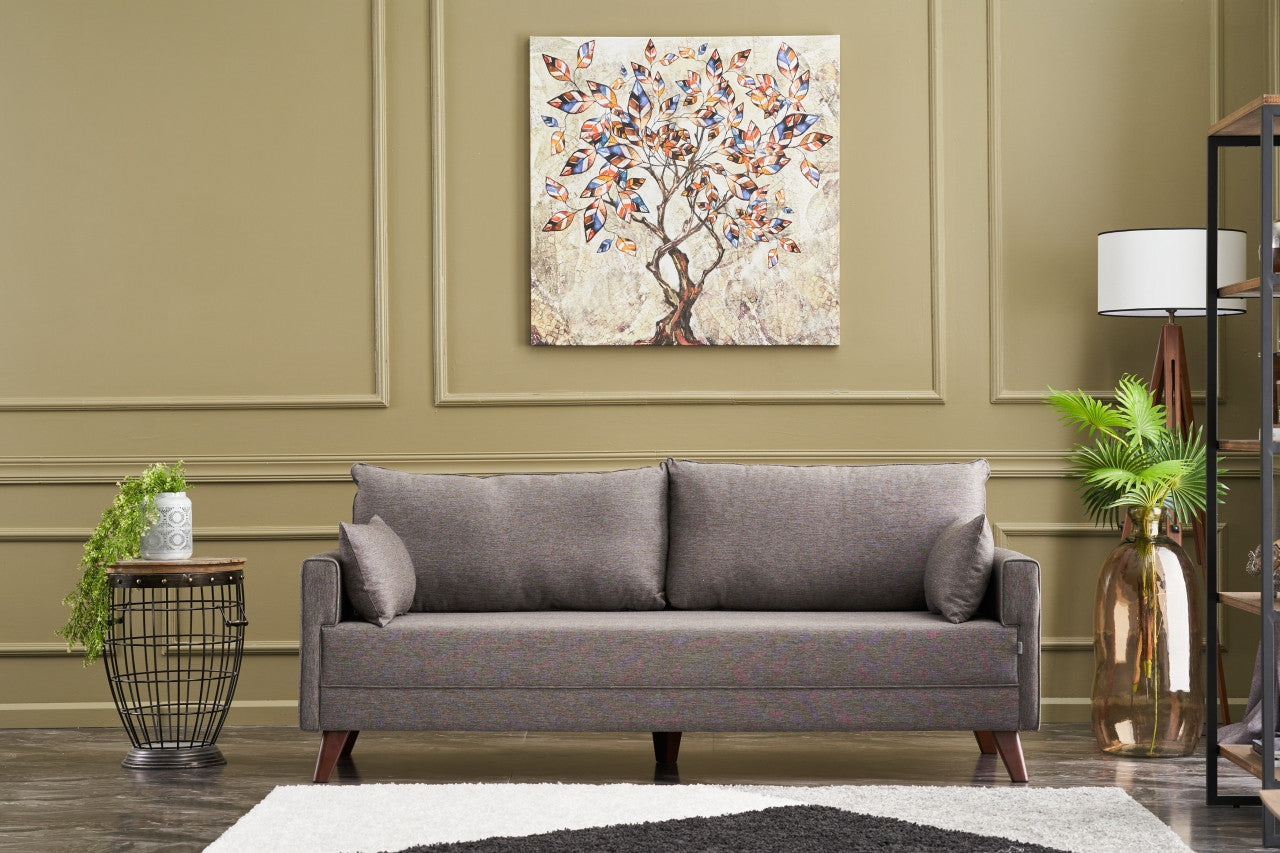 Sofá moderno de 3 lugares, marrom, 208 cm | Estrutura em madeira de abeto e MDF, 100% poliéster, fácil de limpar | Perfeito para salas de estar de hotéis e em estilo escandinavo