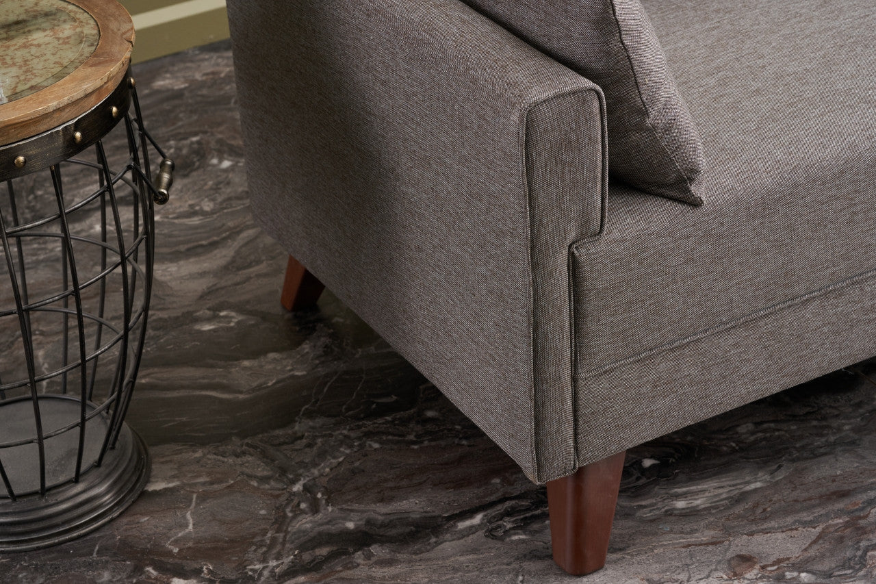 Sofá moderno de 3 lugares, marrom, 208 cm | Estrutura em madeira de abeto e MDF, 100% poliéster, fácil de limpar | Perfeito para salas de estar de hotéis e em estilo escandinavo