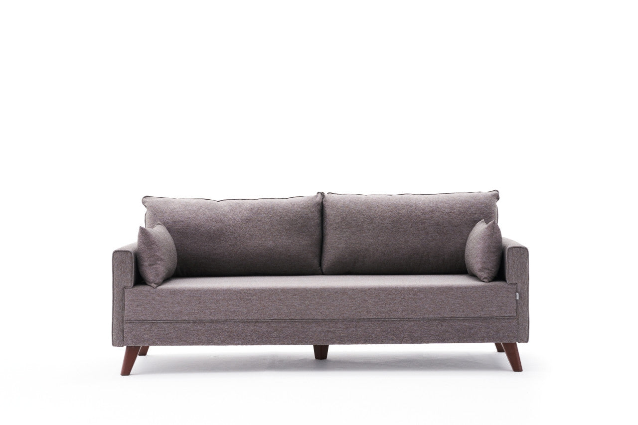 Sofá moderno de 3 lugares, marrom, 208 cm | Estrutura em madeira de abeto e MDF, 100% poliéster, fácil de limpar | Perfeito para salas de estar de hotéis e em estilo escandinavo