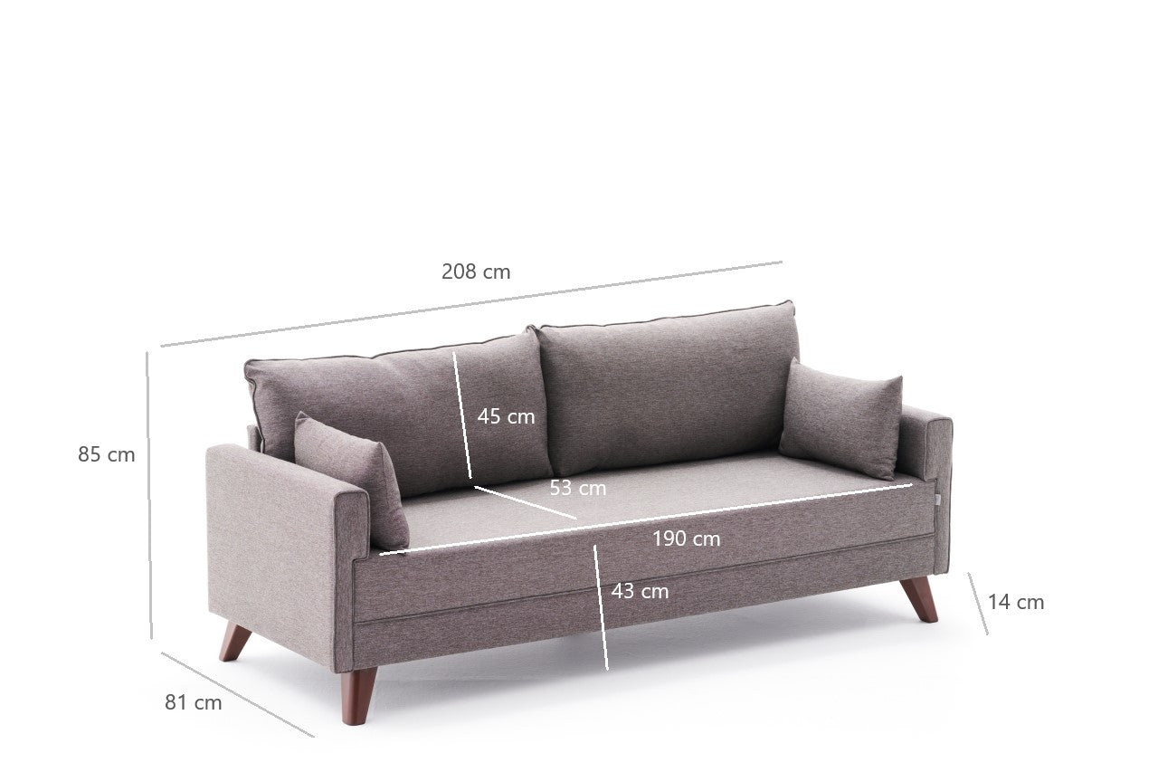 Sofá moderno de 3 lugares, marrom, 208 cm | Estrutura em madeira de abeto e MDF, 100% poliéster, fácil de limpar | Perfeito para salas de estar de hotéis e em estilo escandinavo