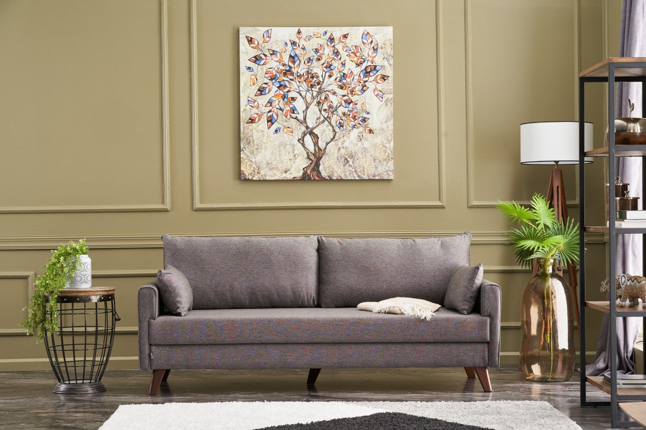 Sofá-cama moderno de 3 lugares, marrom, 208 cm | Estrutura em madeira de abeto e MDF, 100% poliéster, fácil de limpar | Converte-se em cama de 190 x 150 cm, design elegante e funcional