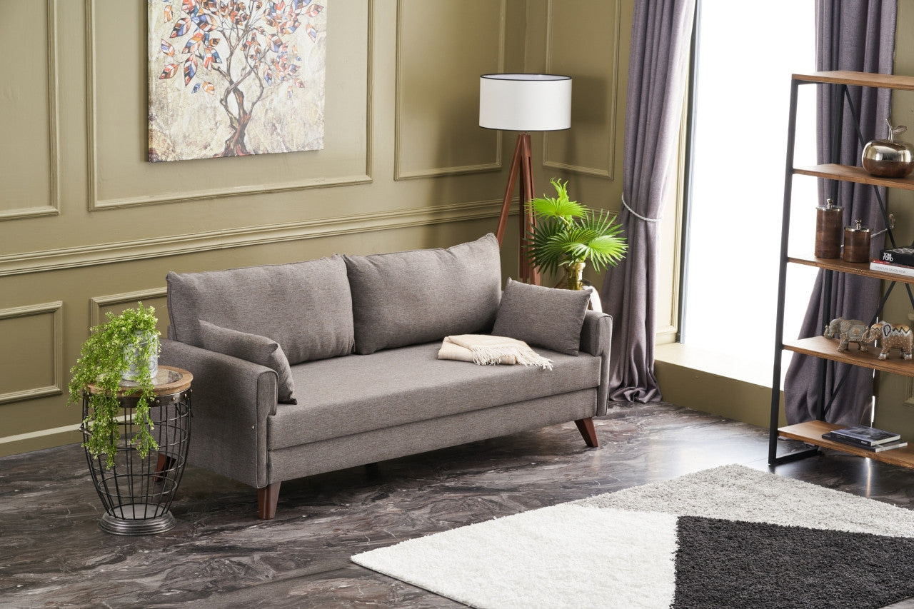 Sofá-cama moderno de 3 lugares, marrom, 208 cm | Estrutura em madeira de abeto e MDF, 100% poliéster, fácil de limpar | Converte-se em cama de 190 x 150 cm, design elegante e funcional