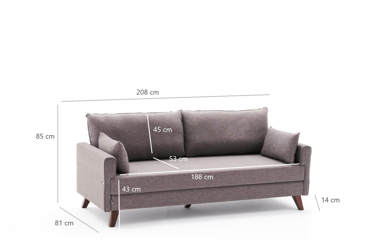 Sofá-cama moderno de 3 lugares, marrom, 208 cm | Estrutura em madeira de abeto e MDF, 100% poliéster, fácil de limpar | Converte-se em cama de 190 x 150 cm, design elegante e funcional