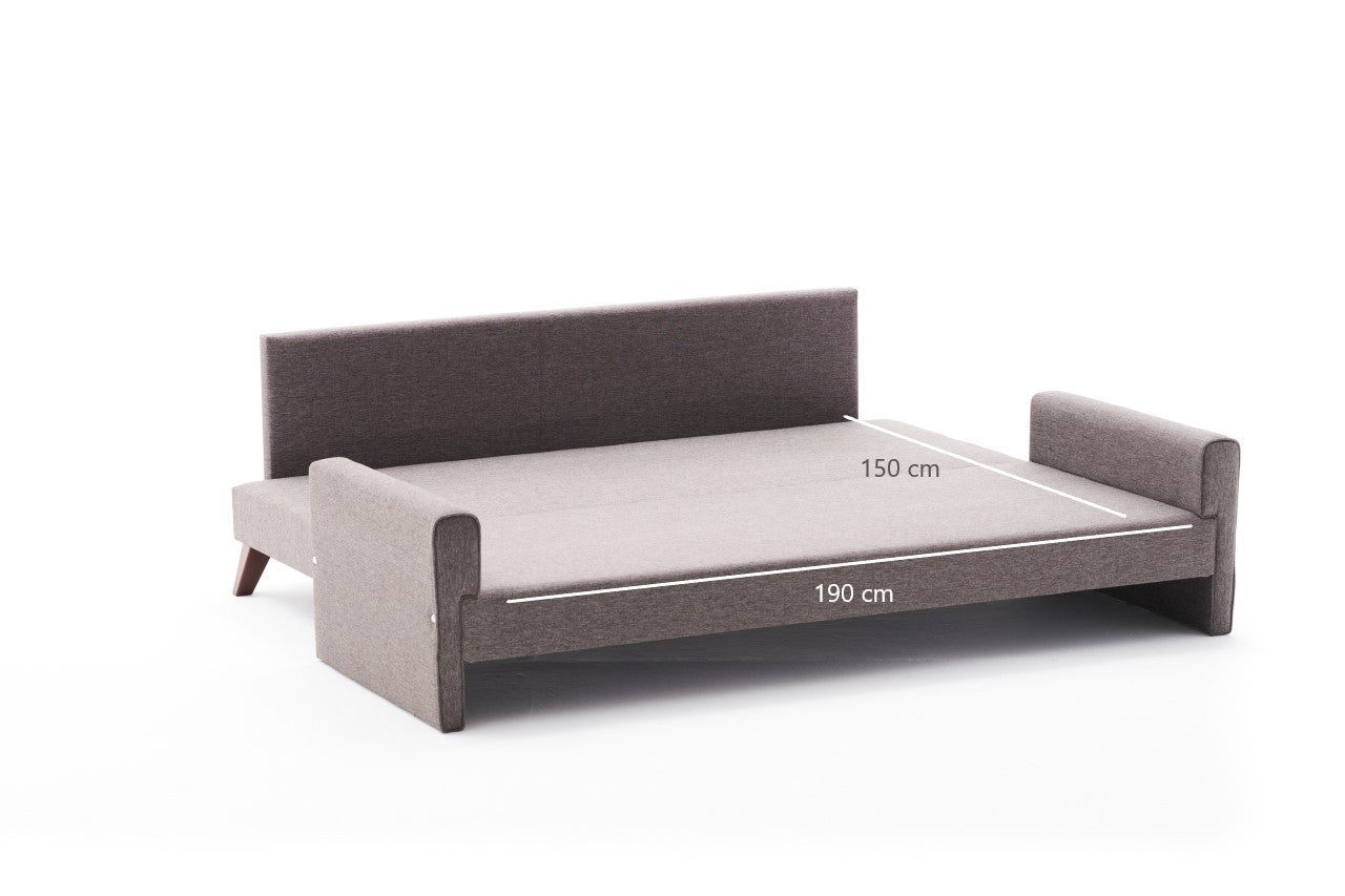 Sofá-cama moderno de 3 lugares, marrom, 208 cm | Estrutura em madeira de abeto e MDF, 100% poliéster, fácil de limpar | Converte-se em cama de 190 x 150 cm, design elegante e funcional