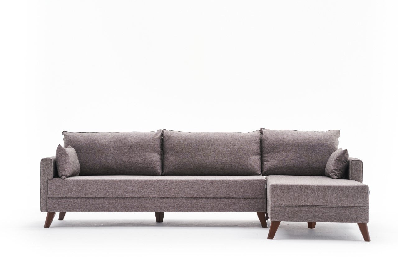 Sofá de canto moderno, marrom, 275 cm | Estrutura em madeira de abeto e MDF, 100% poliéster, tecido fácil de limpar | Design escandinavo elegante para o conforto da sala de estar