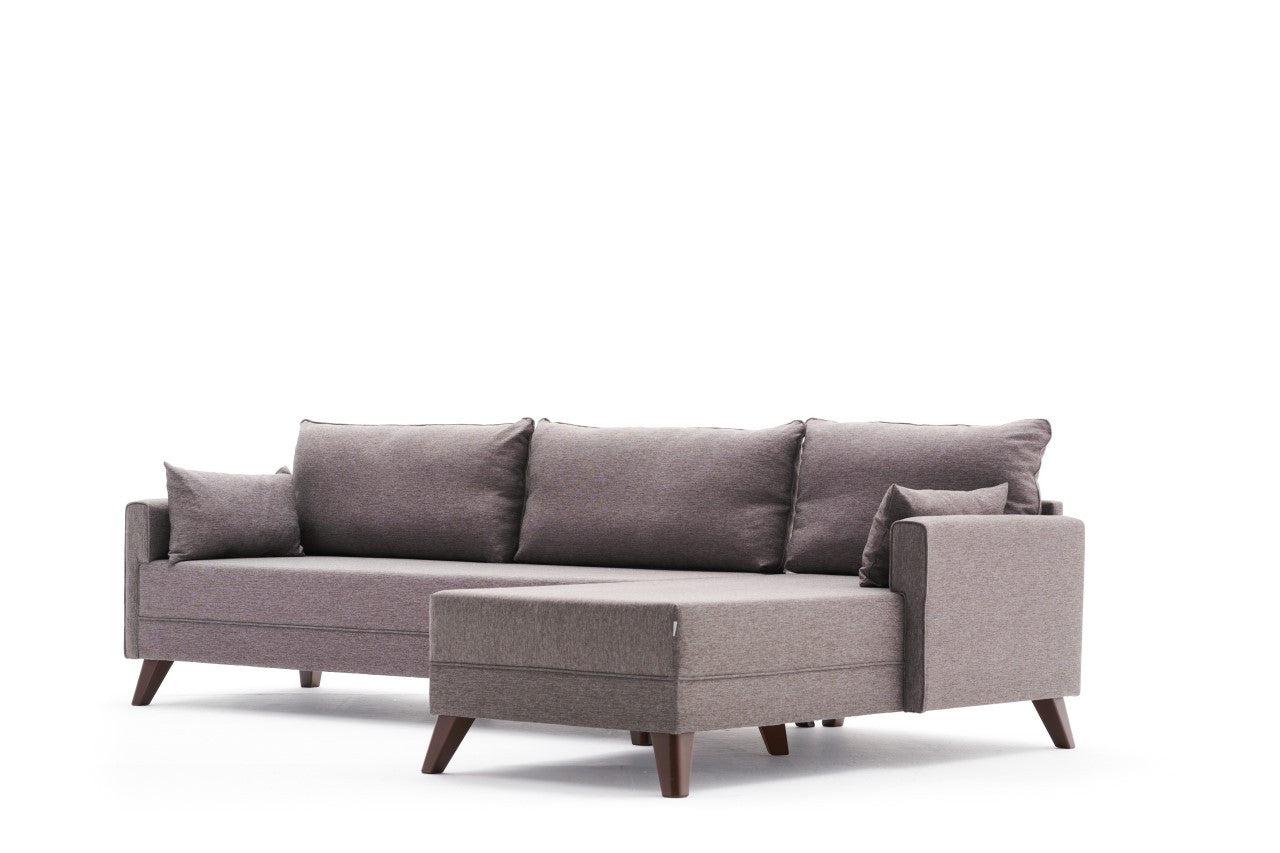 Sofá de canto moderno, marrom, 275 cm | Estrutura em madeira de abeto e MDF, 100% poliéster, tecido fácil de limpar | Design escandinavo elegante para o conforto da sala de estar