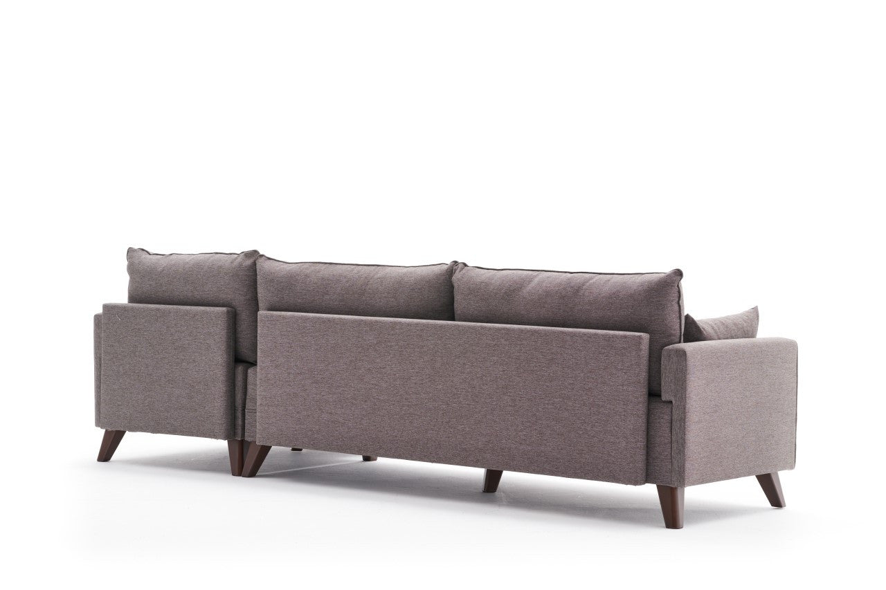 Sofá de canto moderno, marrom, 275 cm | Estrutura em madeira de abeto e MDF, 100% poliéster, tecido fácil de limpar | Design escandinavo elegante para o conforto da sala de estar