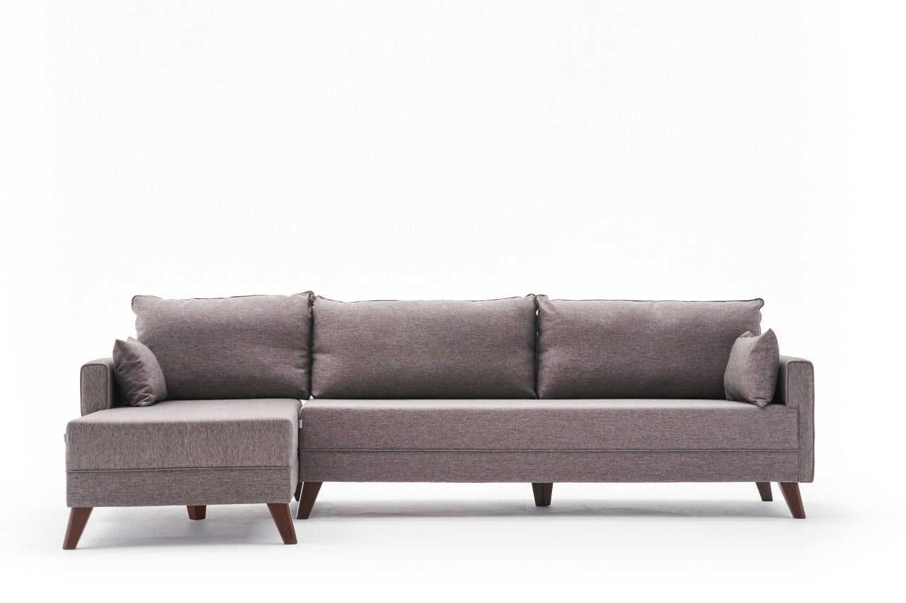 Sofá de canto moderno, marrom, 275 cm | Estrutura em madeira de abeto e MDF, 100% poliéster, tecido fácil de limpar | Design escandinavo elegante para o conforto da sala de estar
